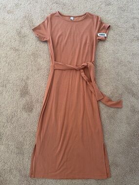 Old Navy Rust Midi Knit Dress with Tie Belt